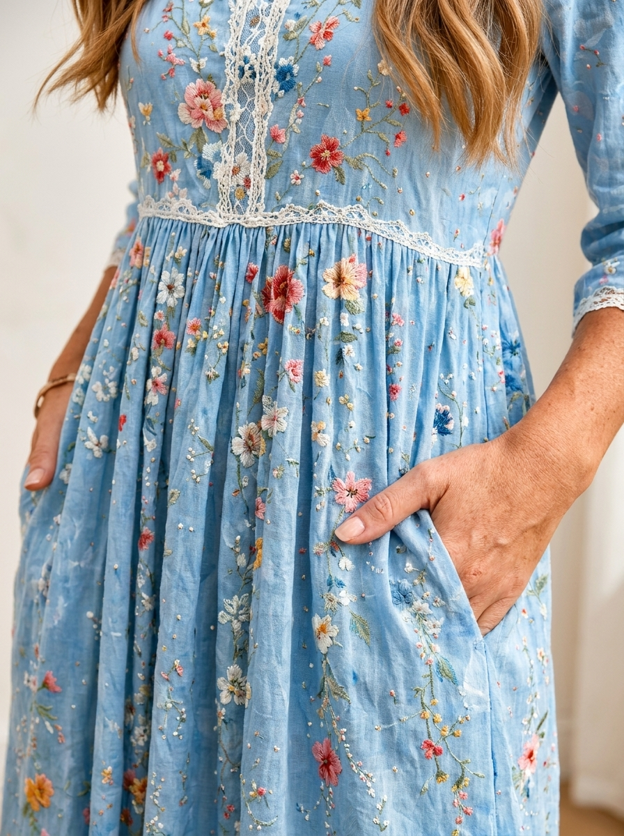 Sky Blossom Garden Midi Dress