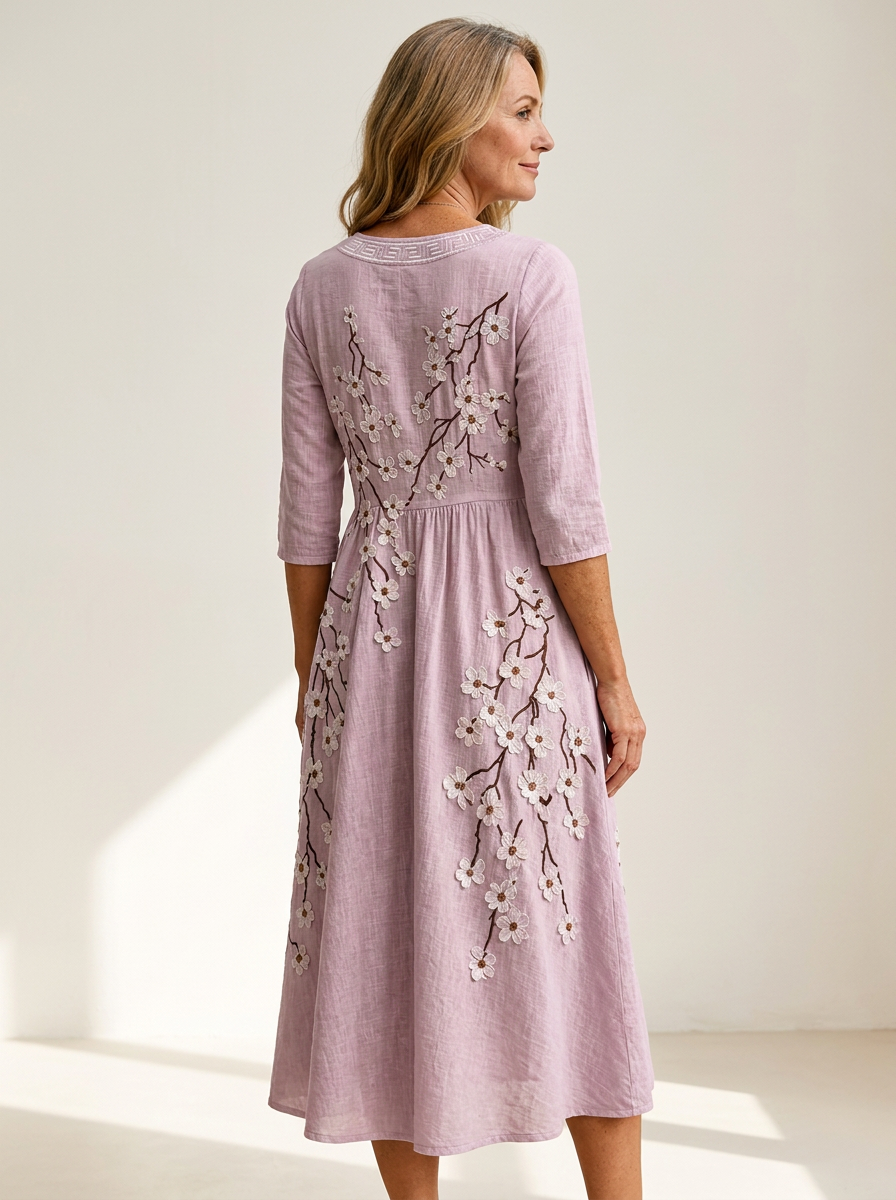 Blushing Orchard Floral Midi Dress