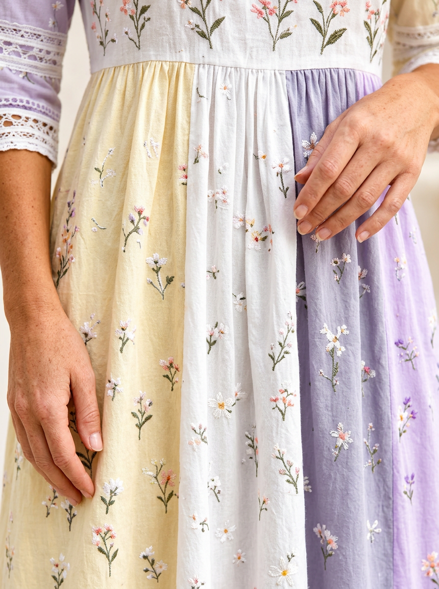 Lavender Meadow Patchwork Midi Dress