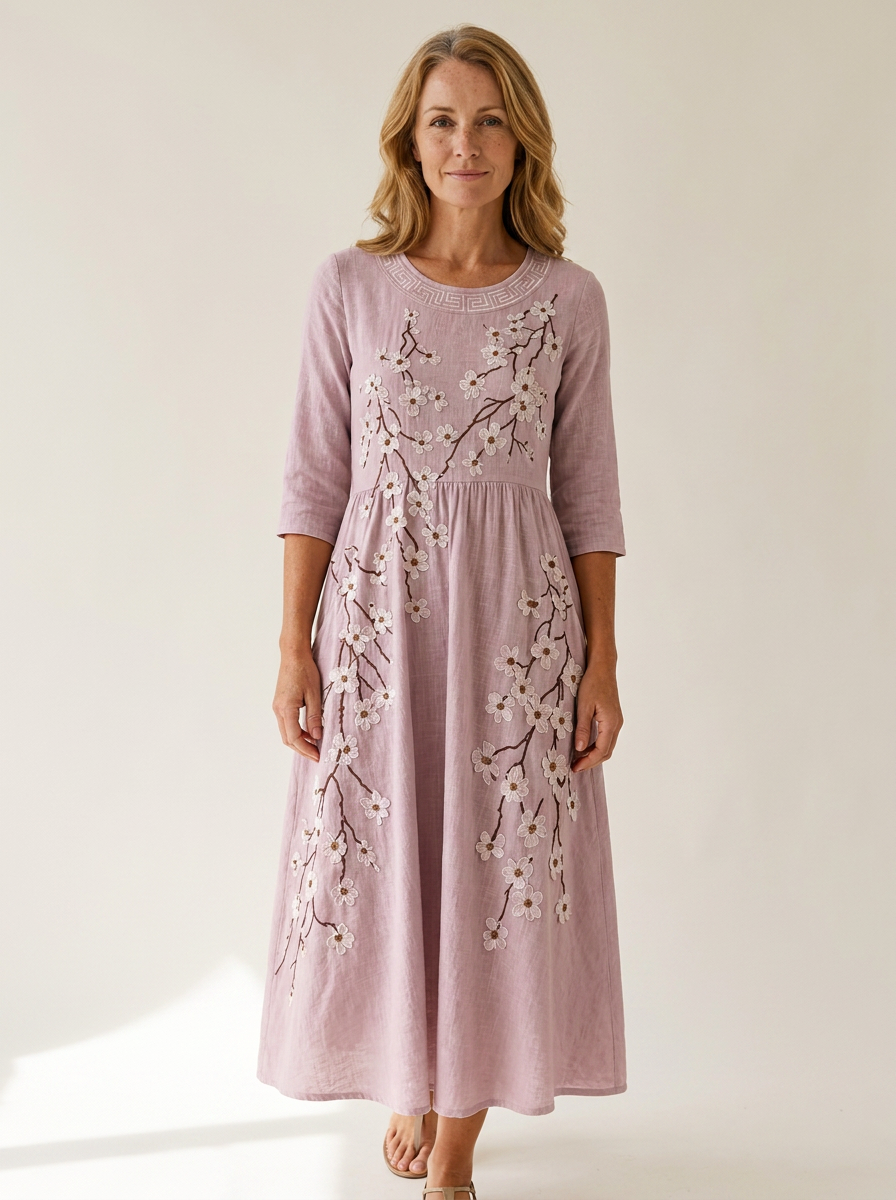 Blushing Orchard Floral Midi Dress