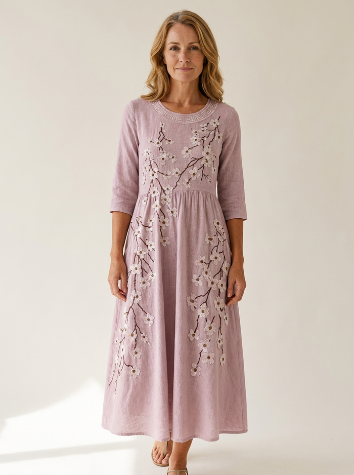 Blushing Orchard Floral Midi Dress