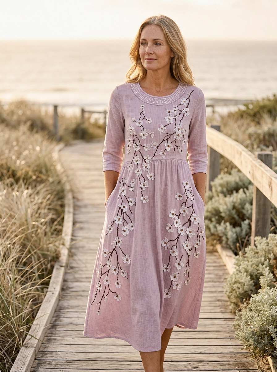 Blushing Orchard Floral Midi Dress