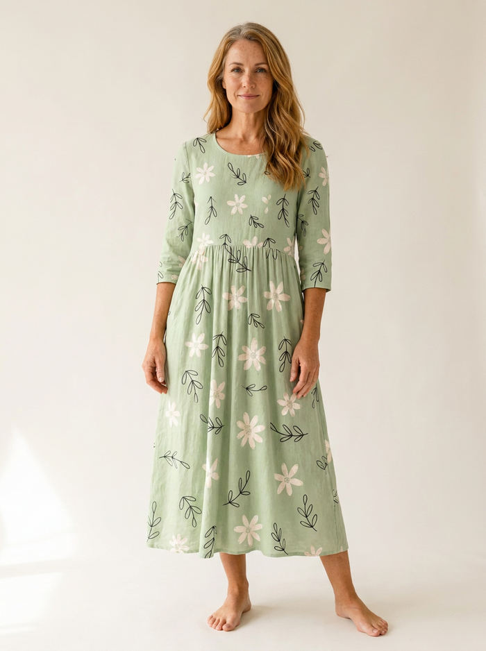 Sage Blossom Everyday Pocket Midi Dress