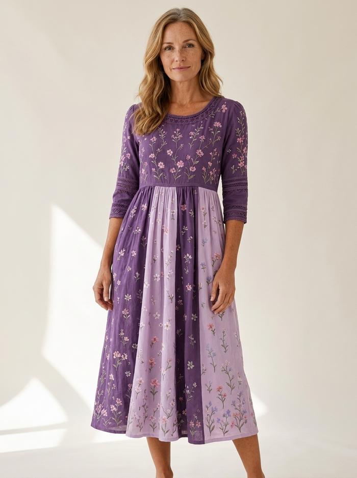 Lavender Wildflower Panel Midi Dress