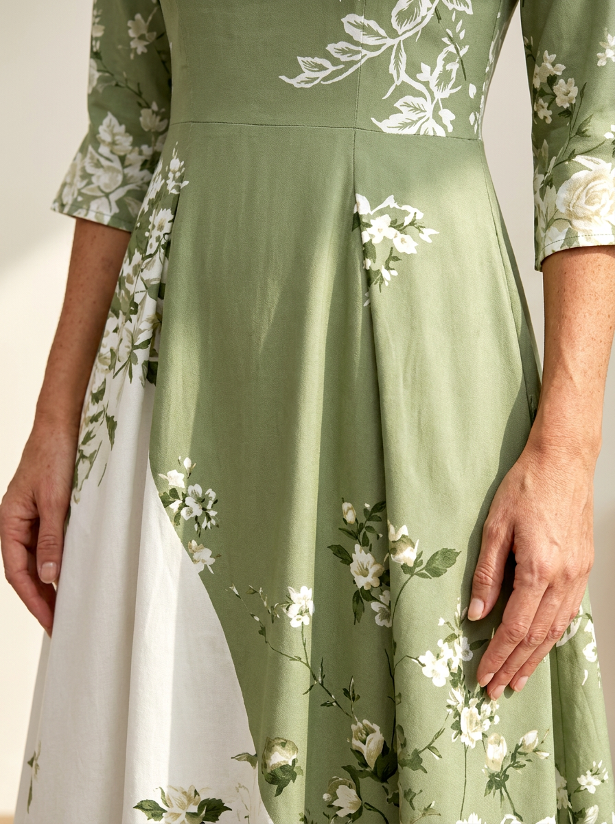 Sage Garden Rose Pocket Maxi Dress