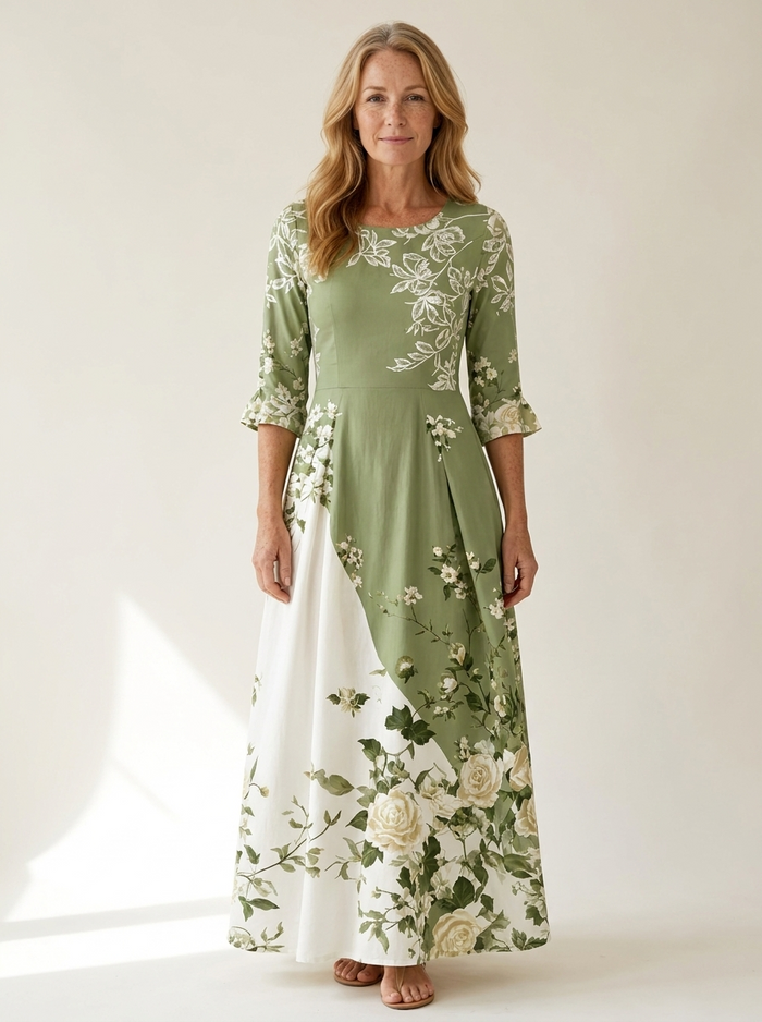 Sage Garden Rose Pocket Maxi Dress
