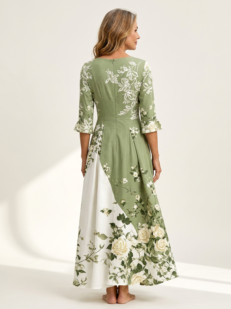 Sage Garden Rose Pocket Maxi Dress