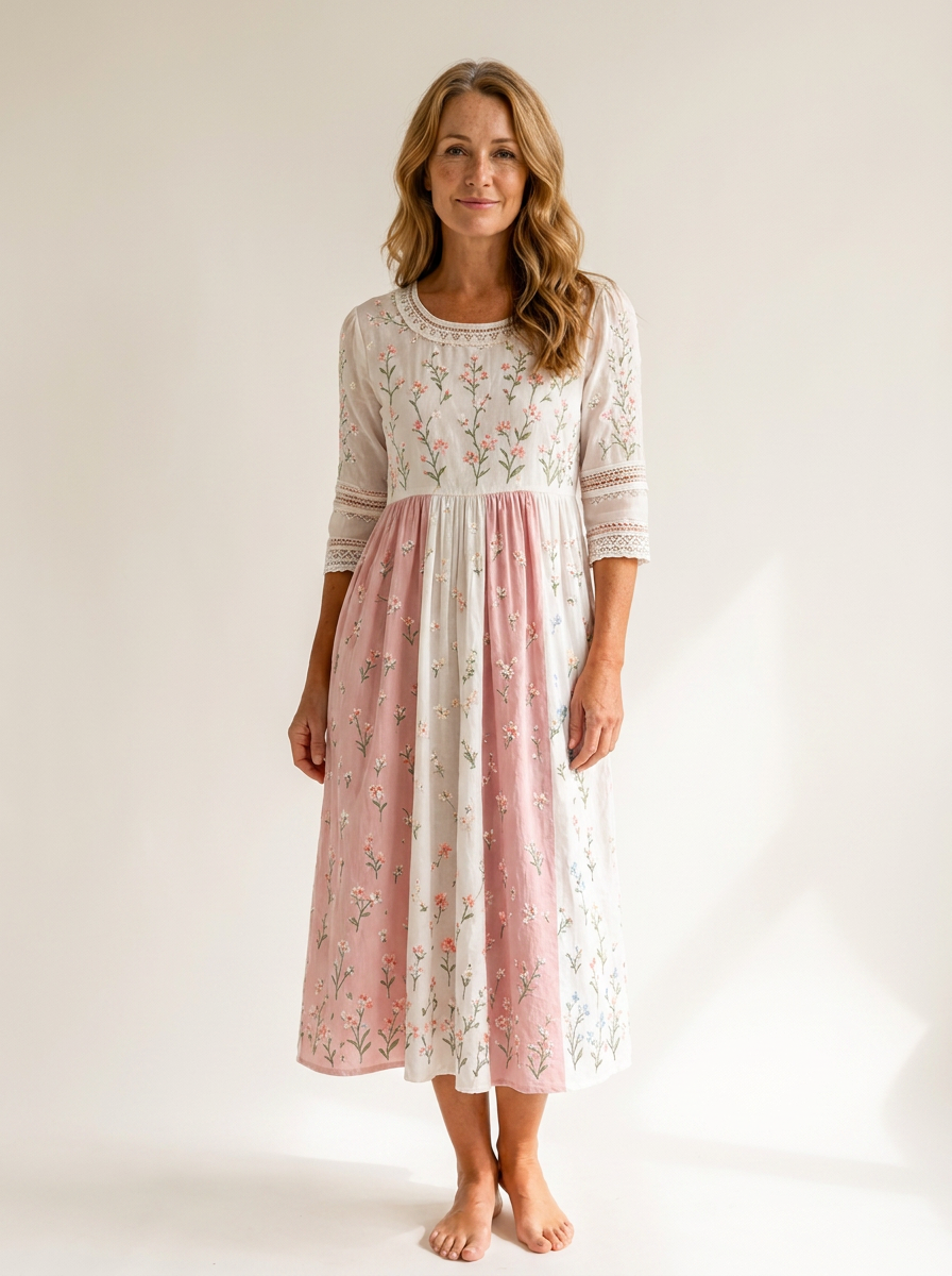 Blush Meadow Patchwork Pocket Midi Dress