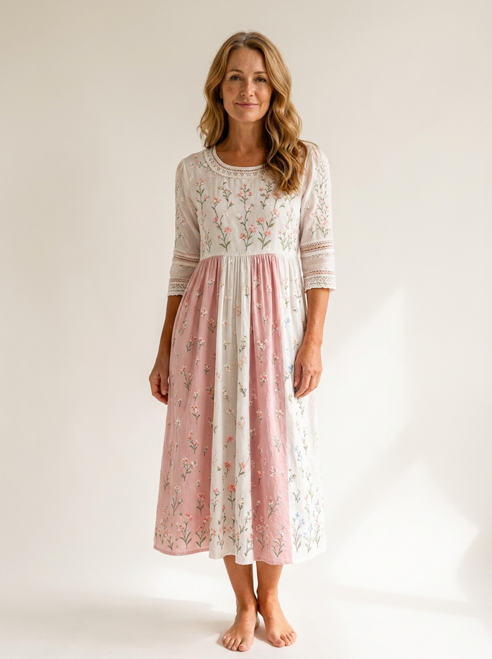 Blush Meadow Patchwork Pocket Midi Dress
