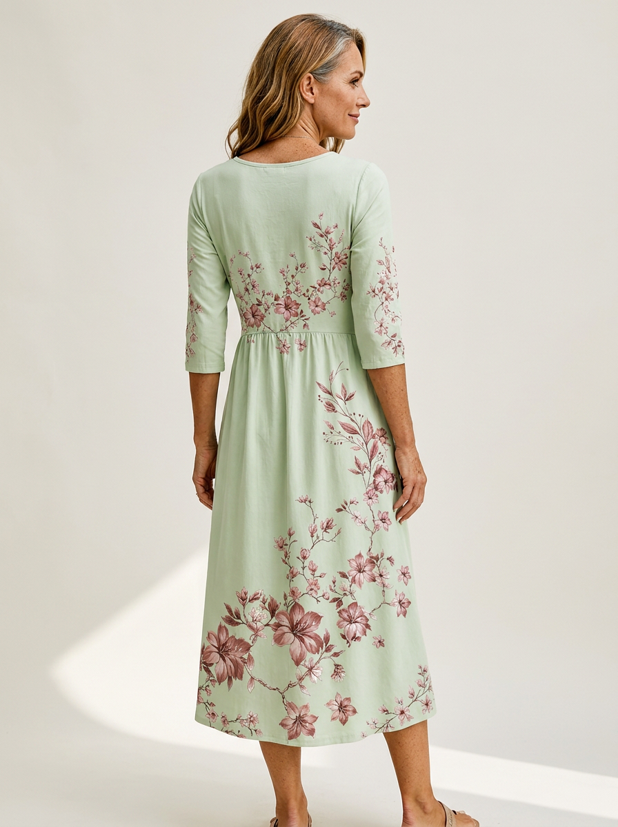 Sage Blossom Grace Pocket Midi Dress