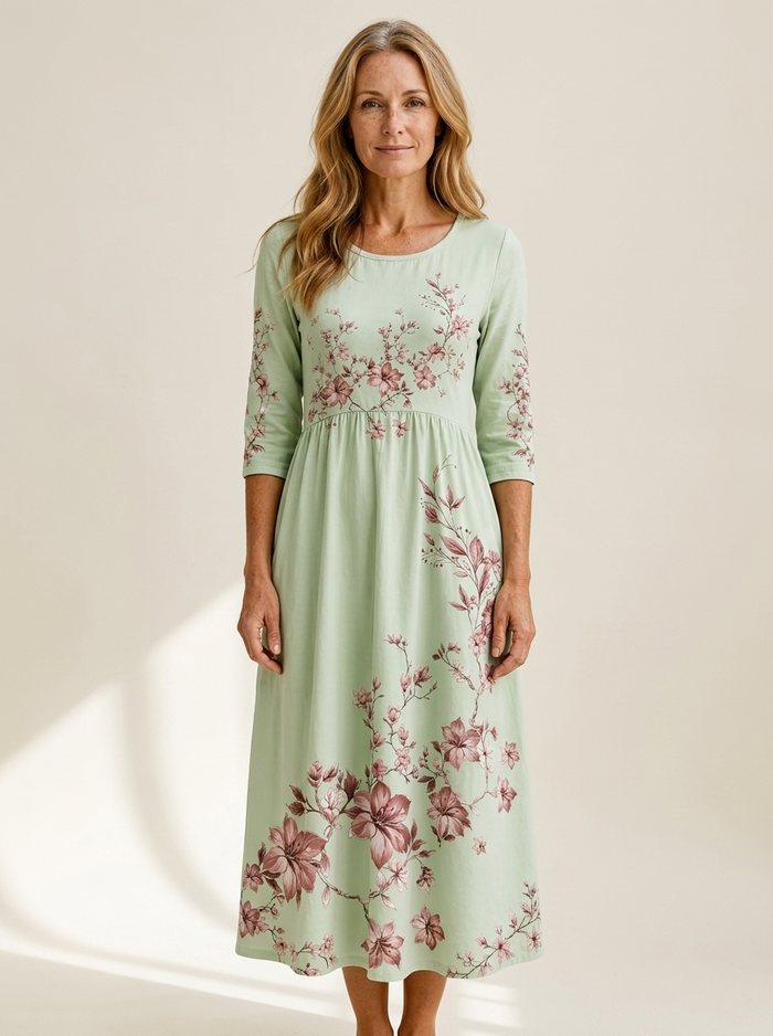 Sage Blossom Grace Pocket Midi Dress