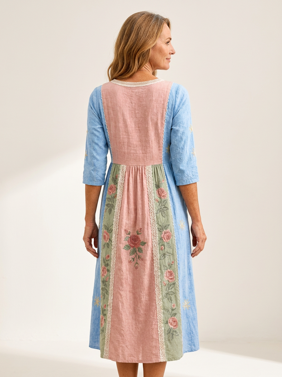 Vintage Rose Garden Patchwork Pocket Dress