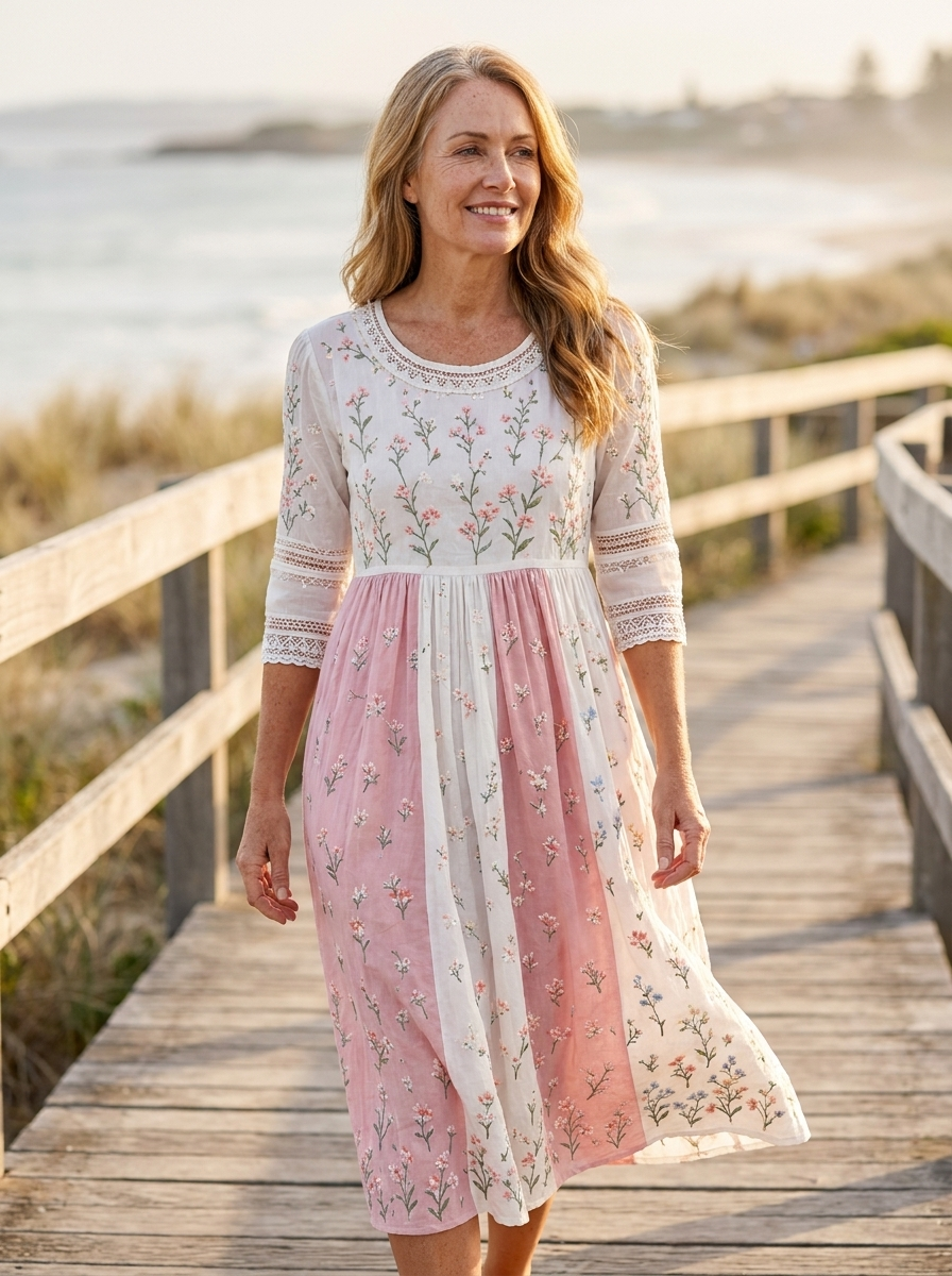Blush Meadow Patchwork Pocket Midi Dress