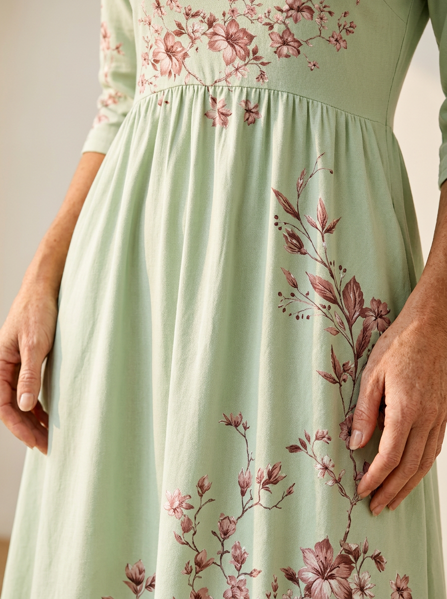 Sage Blossom Grace Pocket Midi Dress