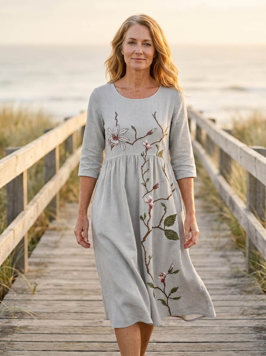 Silver Meadow Blossom Pocket Midi Dress