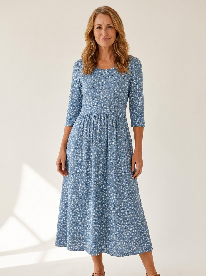 Blue Meadow Easy-Wear Floral Midi Dress
