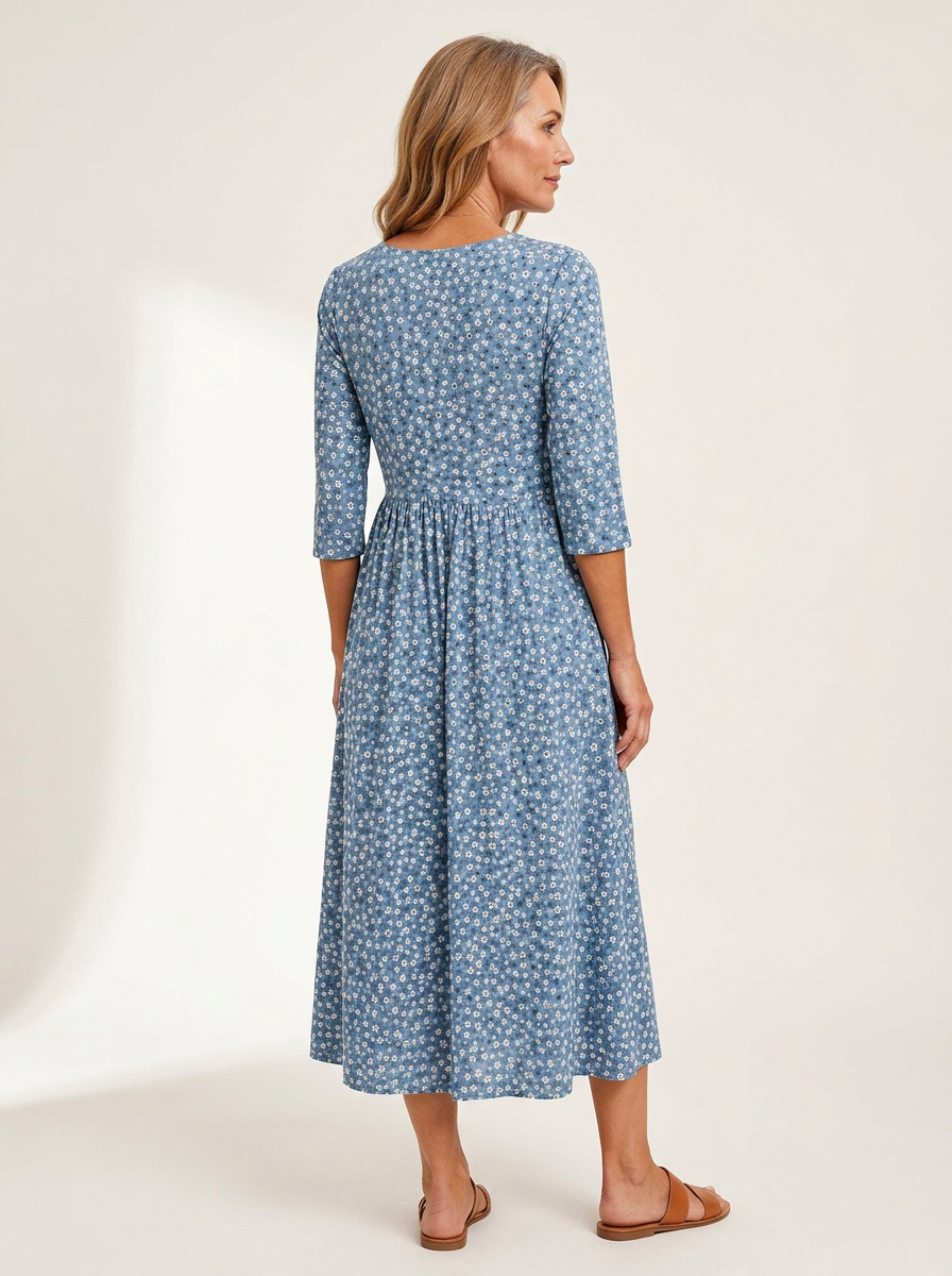Blue Meadow Easy-Wear Floral Midi Dress