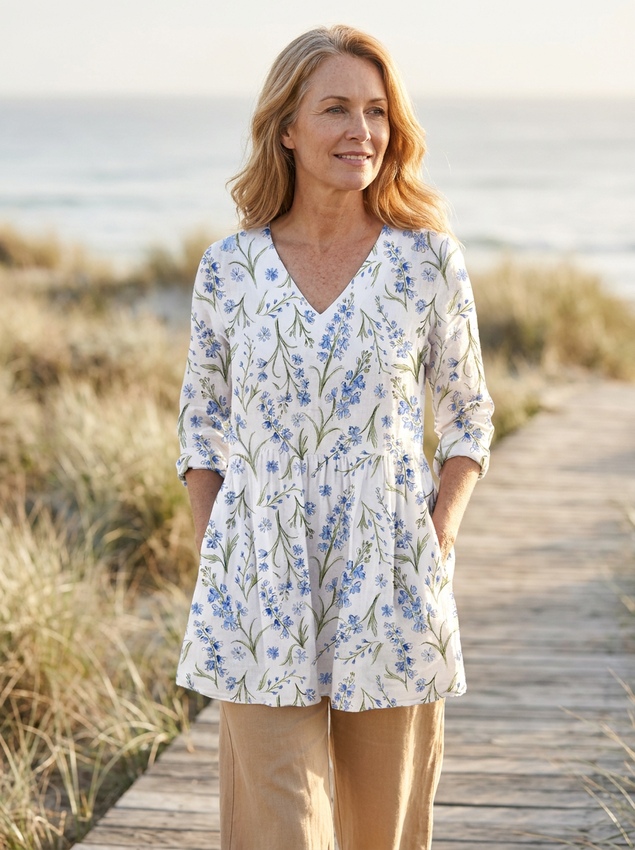 Jeanne | Long Blouse with V-Neck