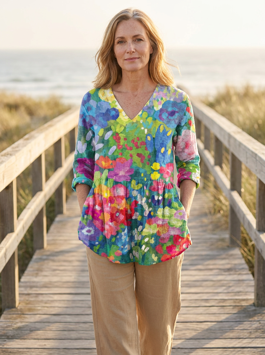 Maelle | Long Blouse with V-Neck