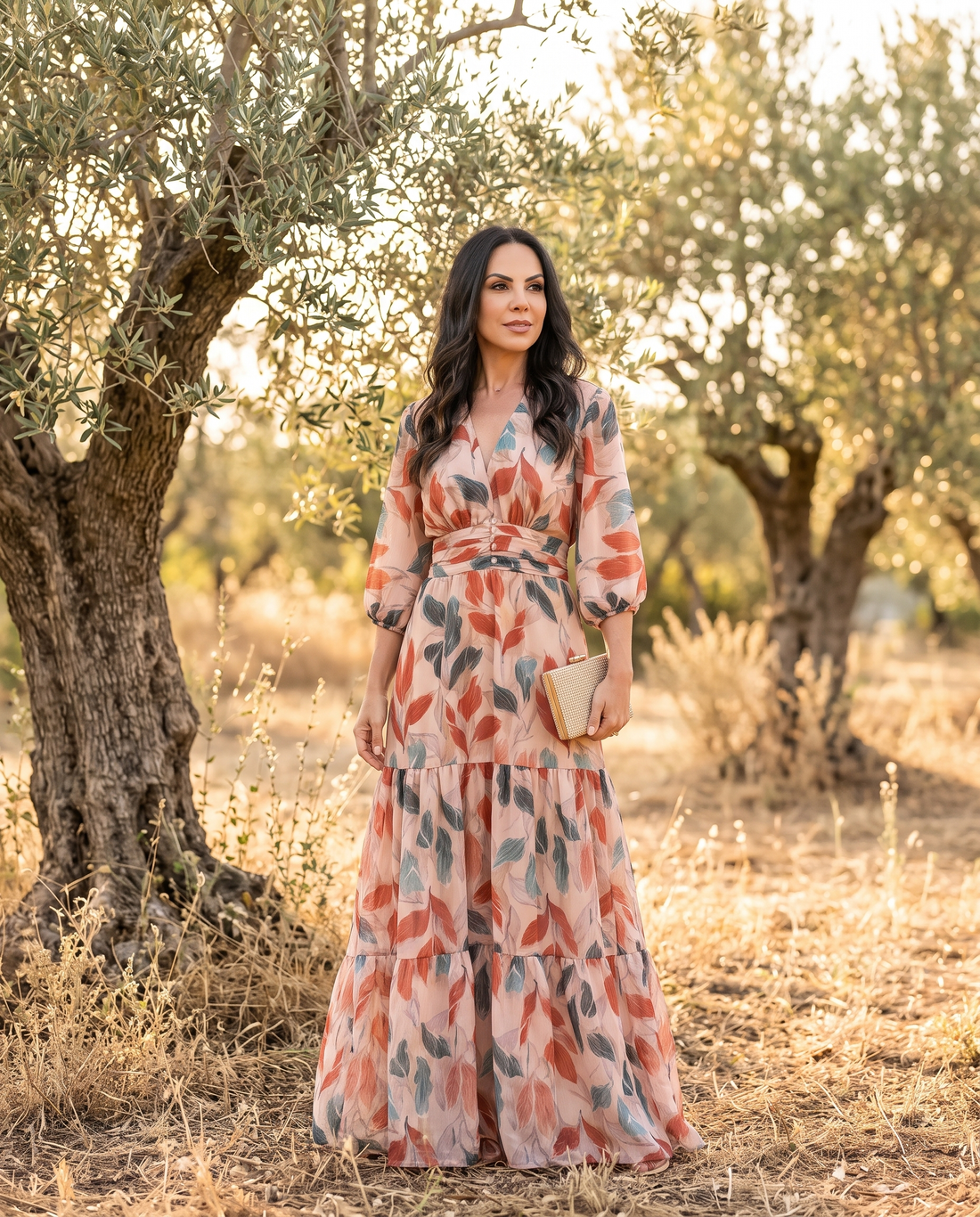 Whitemore & Daughters - Celine Maxi Dress: V-Neck Wrap Dress with Balloon Sleeves in Floral Print