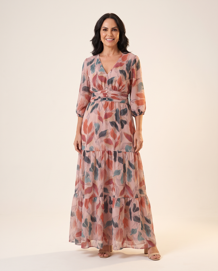 Whitemore & Daughters - Celine Maxi Dress: V-Neck Wrap Dress with Balloon Sleeves in Floral Print