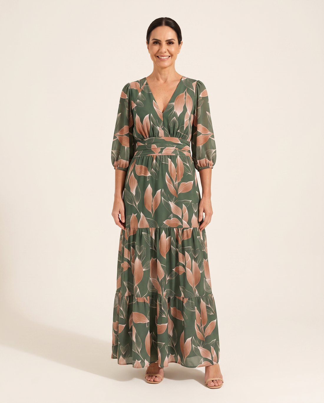 Whitemore & Daughters - Celine Maxi Dress: V-Neck Wrap Dress with Balloon Sleeves in Floral Print