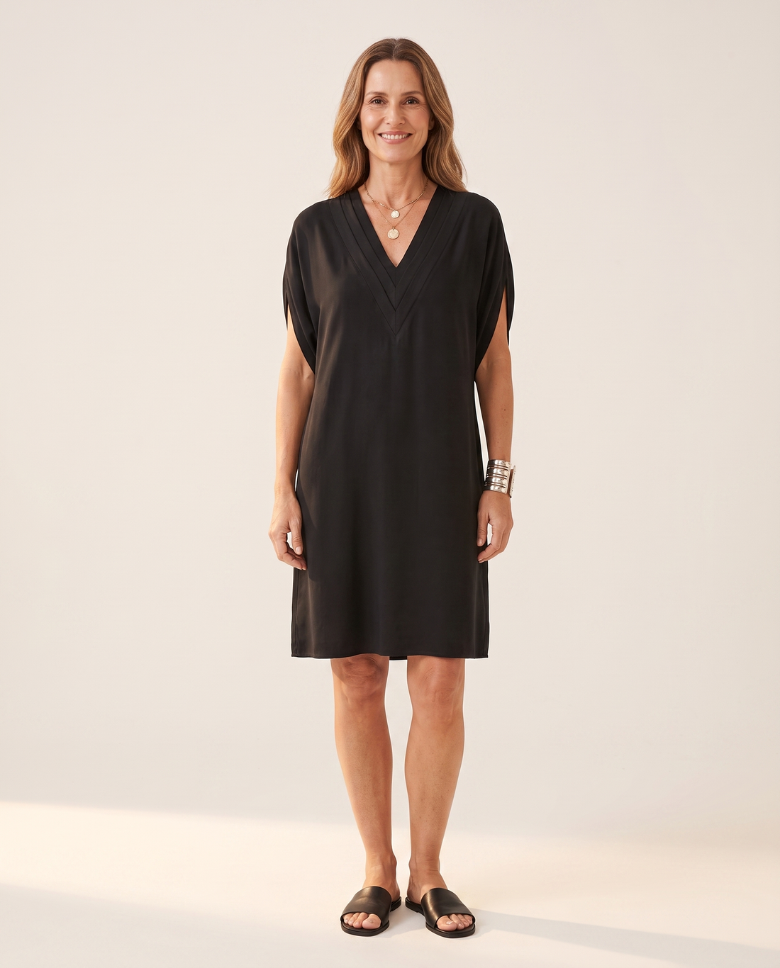 Whitemore & Daughters - Alysa Mini Dress: V-Neck Dress with Front Slit