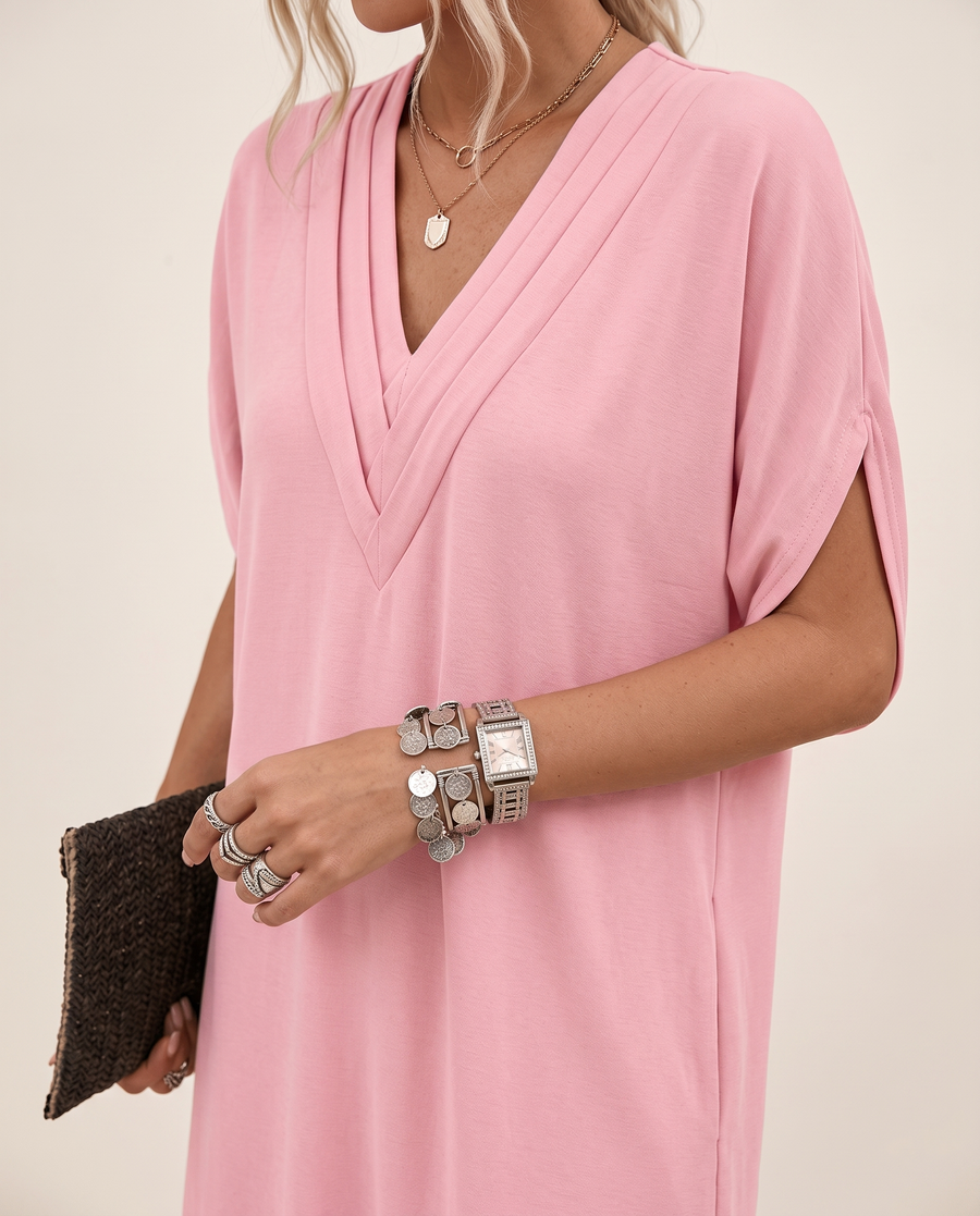Whitemore & Daughters - Alysa Mini Dress: V-Neck Dress with Front Slit