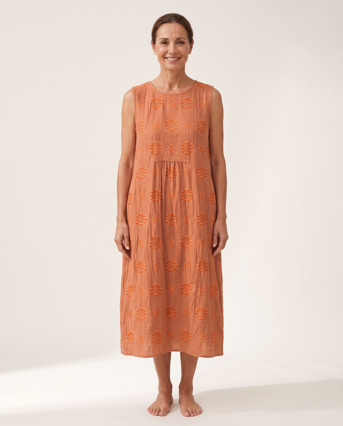 Whitemore & Daughters - Allison Midi Dress: Round-Neck Sleeveless Dress in Floral Print