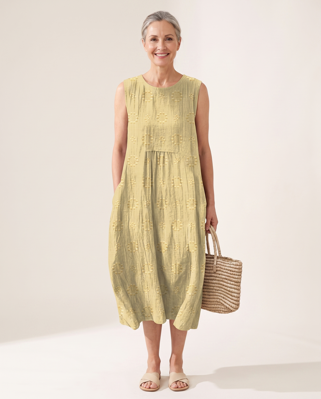 Whitemore & Daughters - Allison Midi Dress: Round-Neck Sleeveless Dress in Floral Print