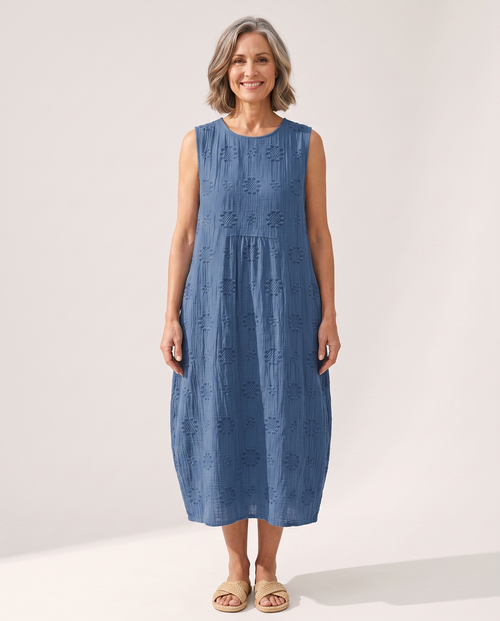 Whitemore & Daughters - Allison Midi Dress: Round-Neck Sleeveless Dress in Floral Print