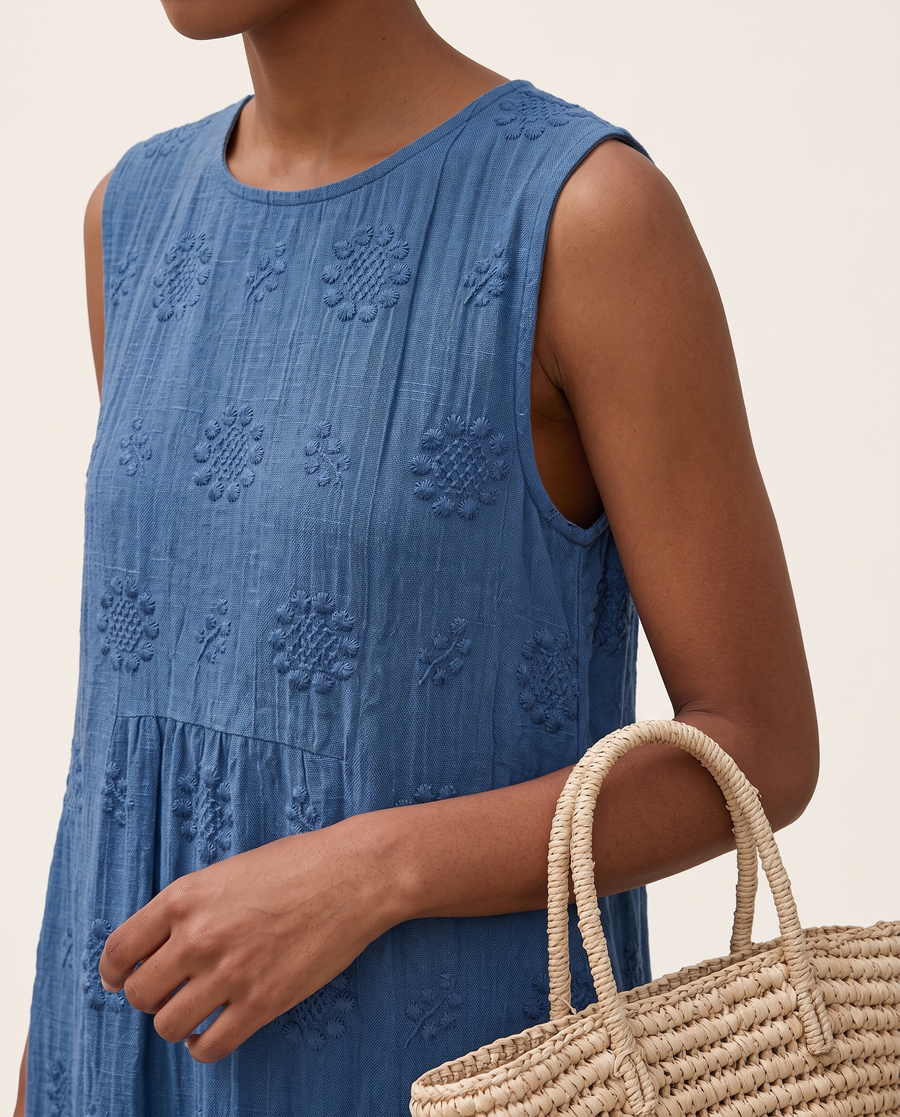 Whitemore & Daughters - Allison Midi Dress: Round-Neck Sleeveless Dress in Floral Print