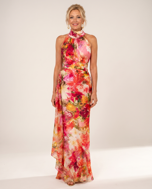 Whitemore & Daughters - Elisabetta Maxi Dress: Halter-Neck Dress with Draped Side Detail in Floral Print