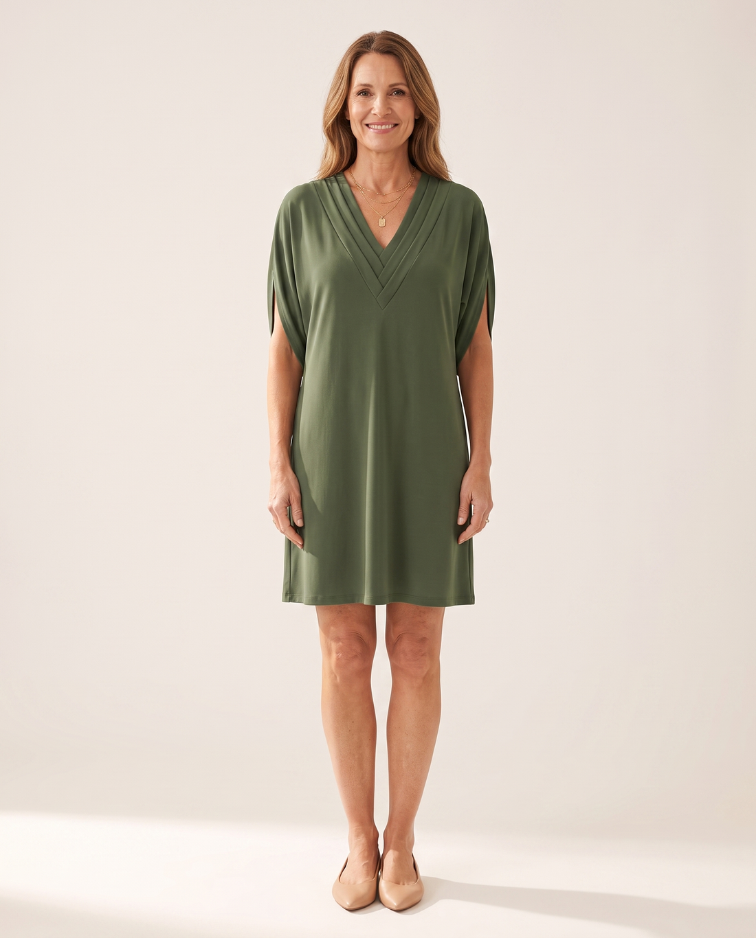 Whitemore & Daughters - Alysa Mini Dress: V-Neck Dress with Front Slit