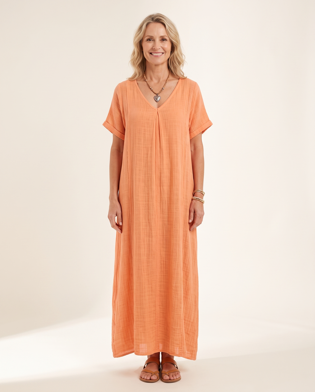 Whitemore & Daughters - Neva Midi Dress: V-Neck Dress with Puff Sleeves