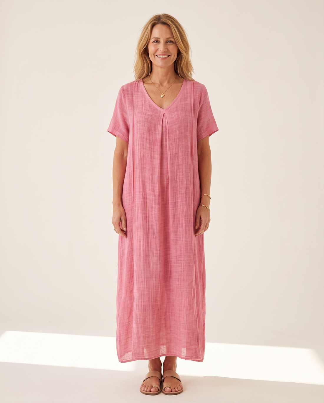 Whitemore & Daughters - Neva Midi Dress: V-Neck Dress with Puff Sleeves
