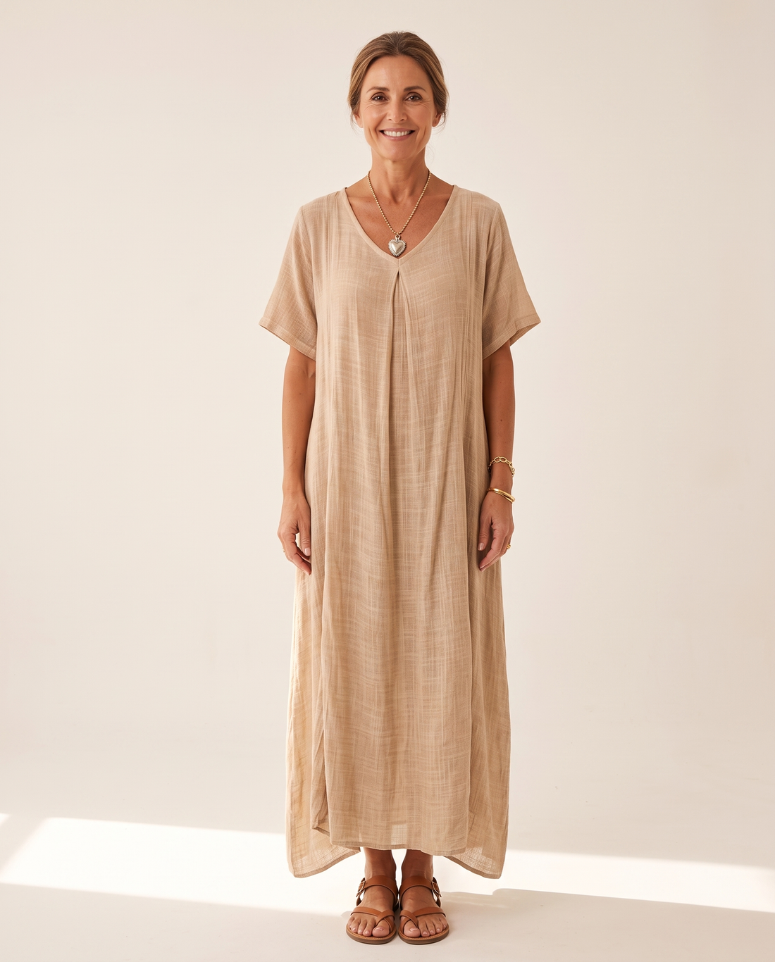 Whitemore & Daughters - Neva Midi Dress: V-Neck Dress with Puff Sleeves