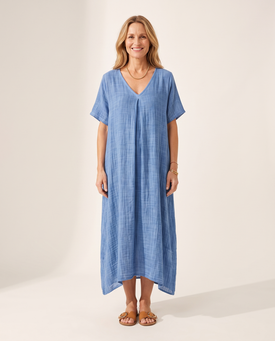 Whitemore & Daughters - Neva Midi Dress: V-Neck Dress with Puff Sleeves