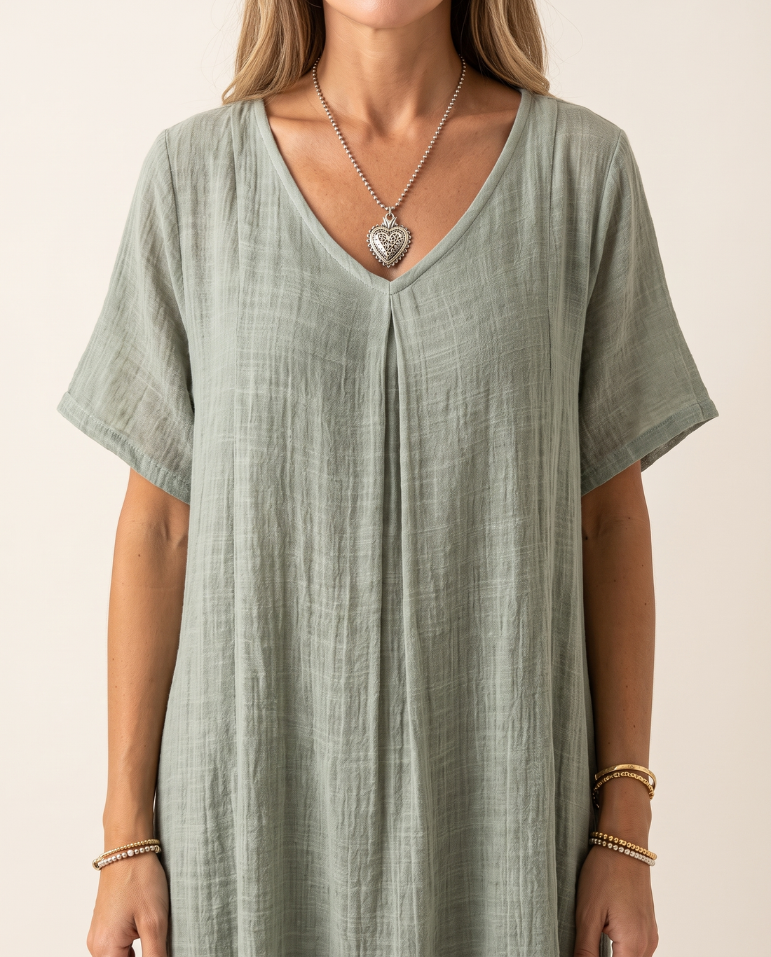 Whitemore & Daughters - Neva Midi Dress: V-Neck Dress with Puff Sleeves