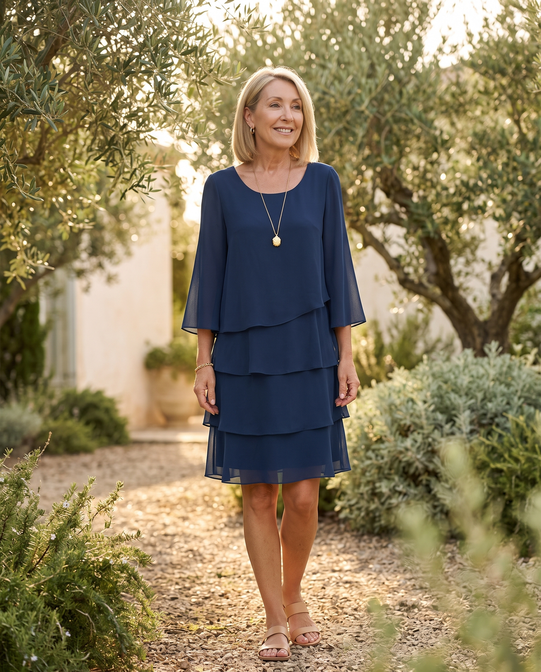 Whitemore & Daughters - Klaudia Mini Dress: Round-Neck Dress with Tiered Skirt
