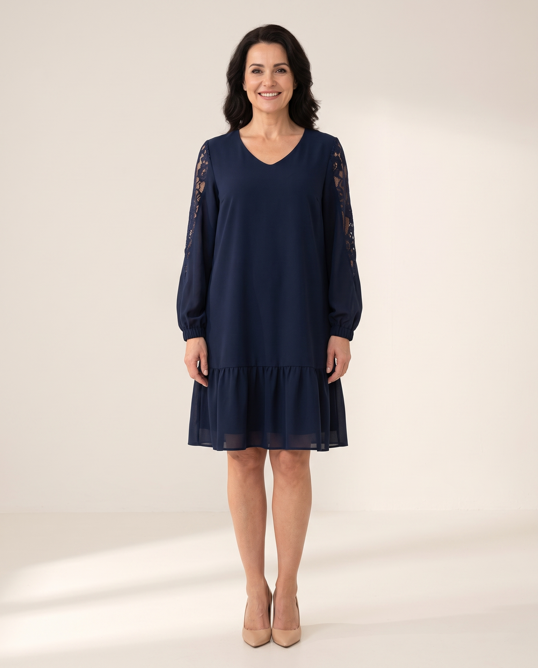 Whitemore & Daughters - Mina Mini Dress: V-Neck Dress with Long Balloon Sleeves