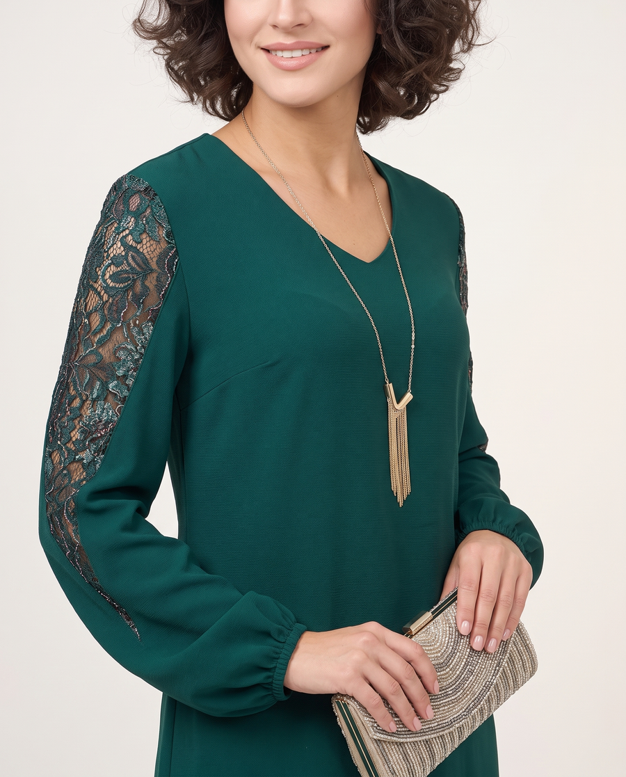 Whitemore & Daughters - Mina Mini Dress: V-Neck Dress with Long Balloon Sleeves