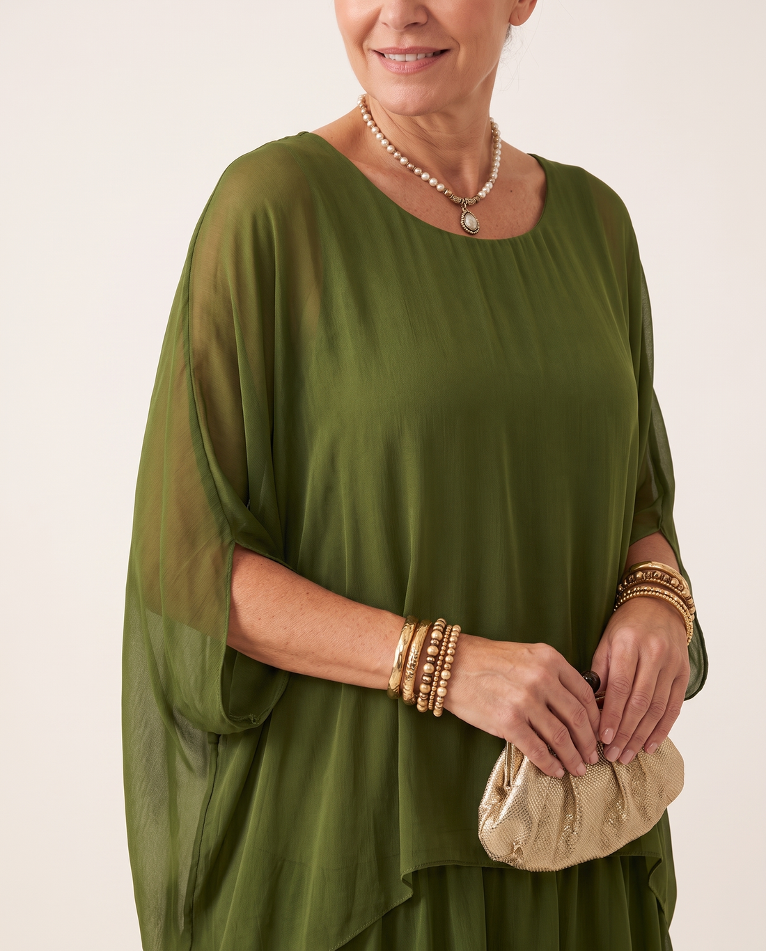 Whitemore & Daughters - Hylda Maxi Dress: Round-Neck Tiered Dress with Kimono Sleeves
