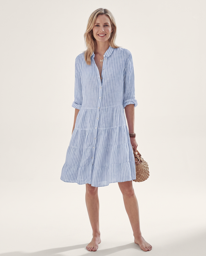 Whitemore & Daughters - Lyza Mini Dress: Shirt-Collar Dress with Tiered Skirt in Striped Print