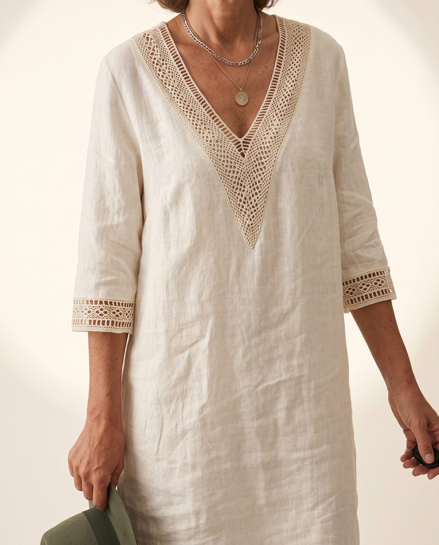 Whitemore & Daughters - Eleanor Mini Dress: V-Neck Dress with Cut-Out Detail