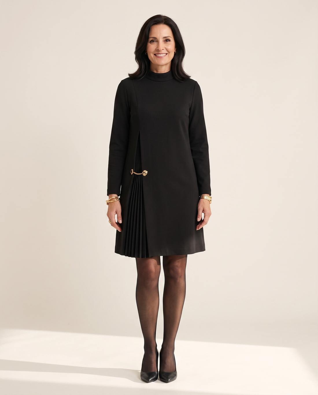 Whitemore & Daughters - Noella Mini Dress: Turtleneck Dress with Pleated Detail