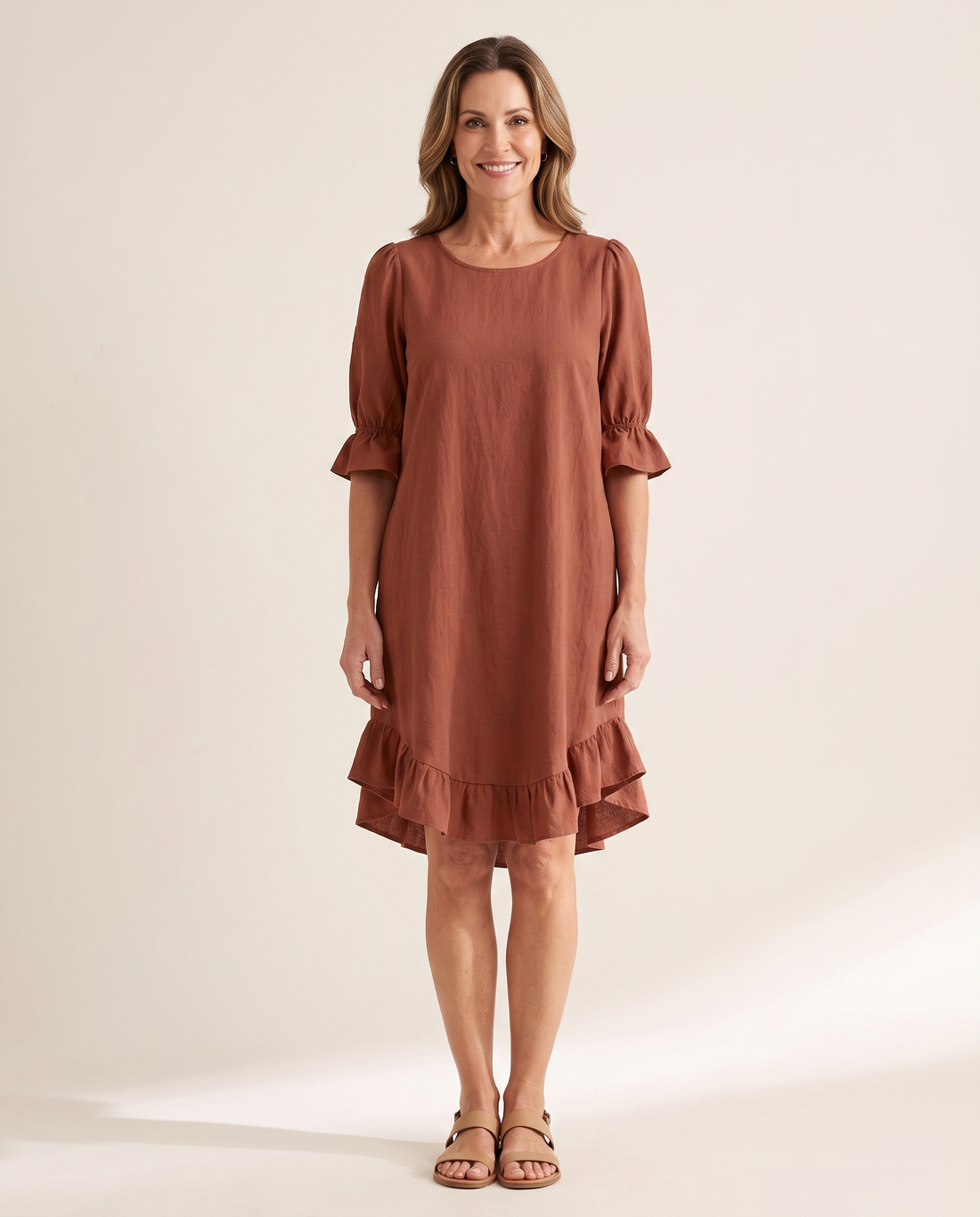 Whitemore & Daughters - Desiree Mini Dress: Round-Neck Dress with Ruffle Hem