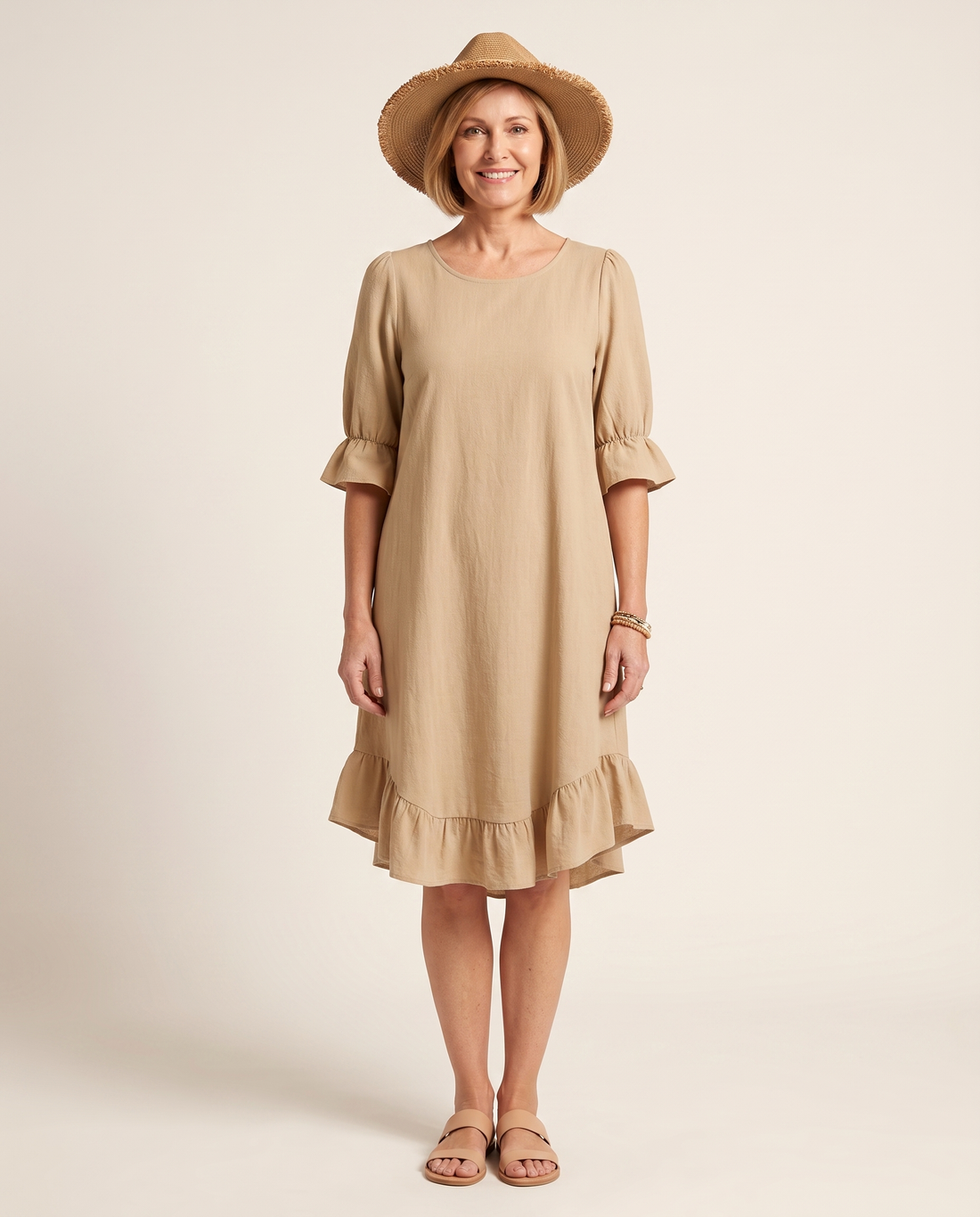 Whitemore & Daughters - Desiree Mini Dress: Round-Neck Dress with Ruffle Hem