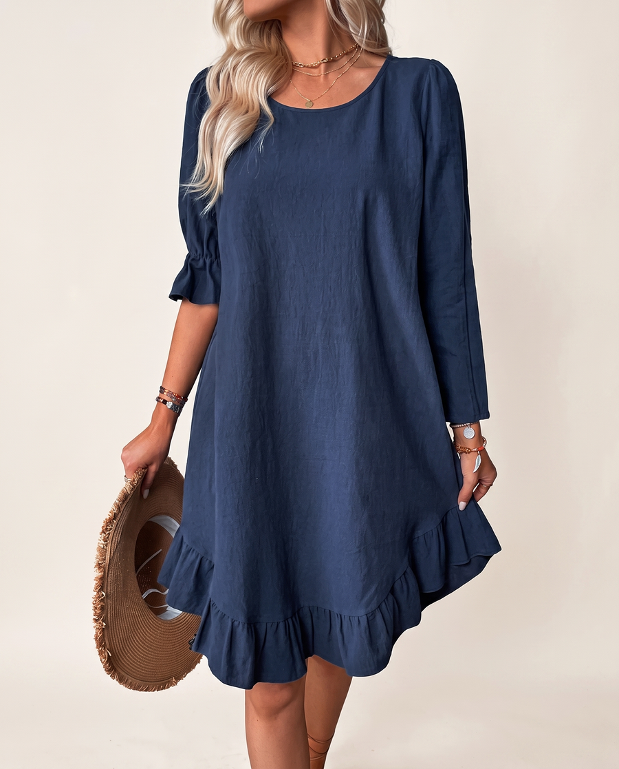 Whitemore & Daughters - Desiree Mini Dress: Round-Neck Dress with Ruffle Hem