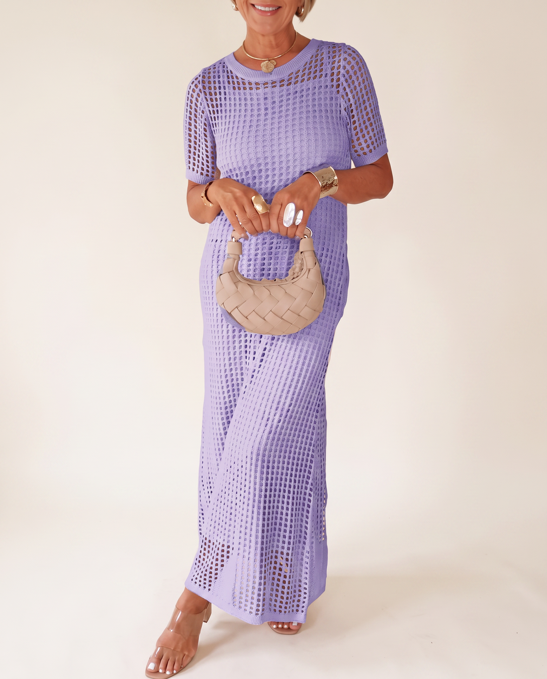Whitemore & Daughters - Bethany Maxi Dress: Round-Neck Crochet Dress with Cut-Out Detail